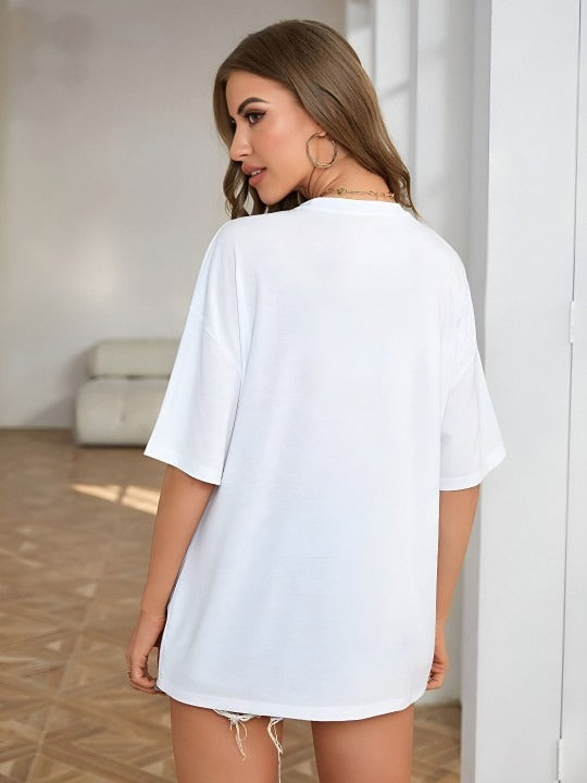Women White Printed T-shirt – Stylish Pure Cotton Casual Wear in Pakistan