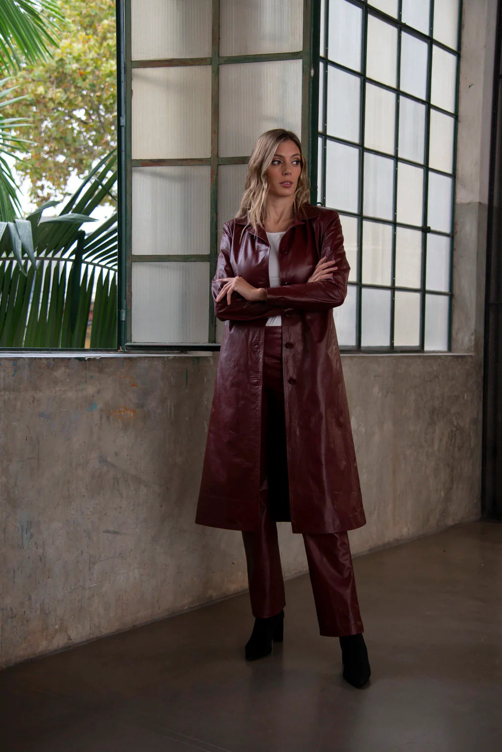 Maroon Leather Coat For Women