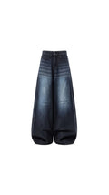 -Unisex Black Vintage Washed Wide Leg Jeans