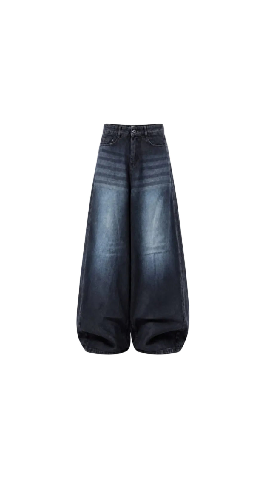 -Unisex Black Vintage Washed Wide Leg Jeans