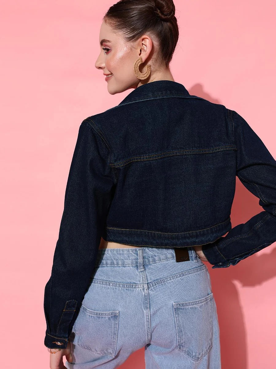 Women Crop Denim Jacket – Trendy Short-Length Everyday Layer for Pakistani Street Style | DOCACCA
