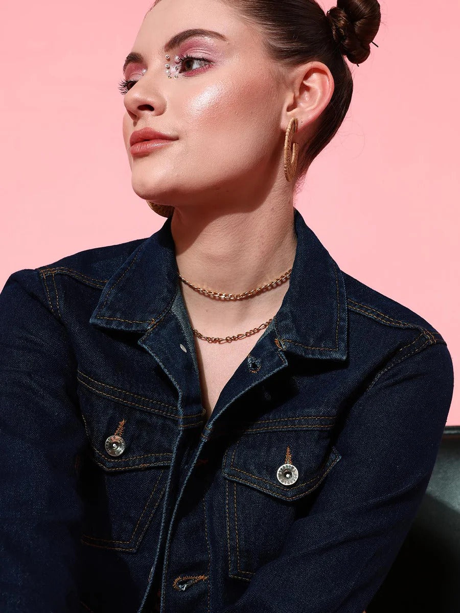 Women Crop Denim Jacket – Trendy Short-Length Everyday Layer for Pakistani Street Style | DOCACCA