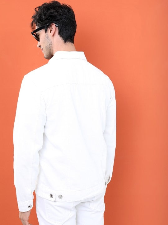 Men White Solid Denim Jacket by DOCACCA – Timeless Urban Style for Pakistani Weather
