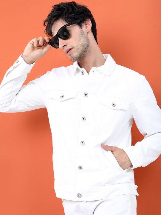 Men White Solid Denim Jacket by DOCACCA – Timeless Urban Style for Pakistani Weather