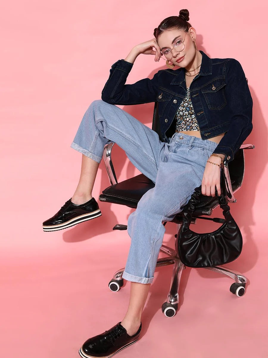 Women Crop Denim Jacket – Trendy Short-Length Everyday Layer for Pakistani Street Style | DOCACCA