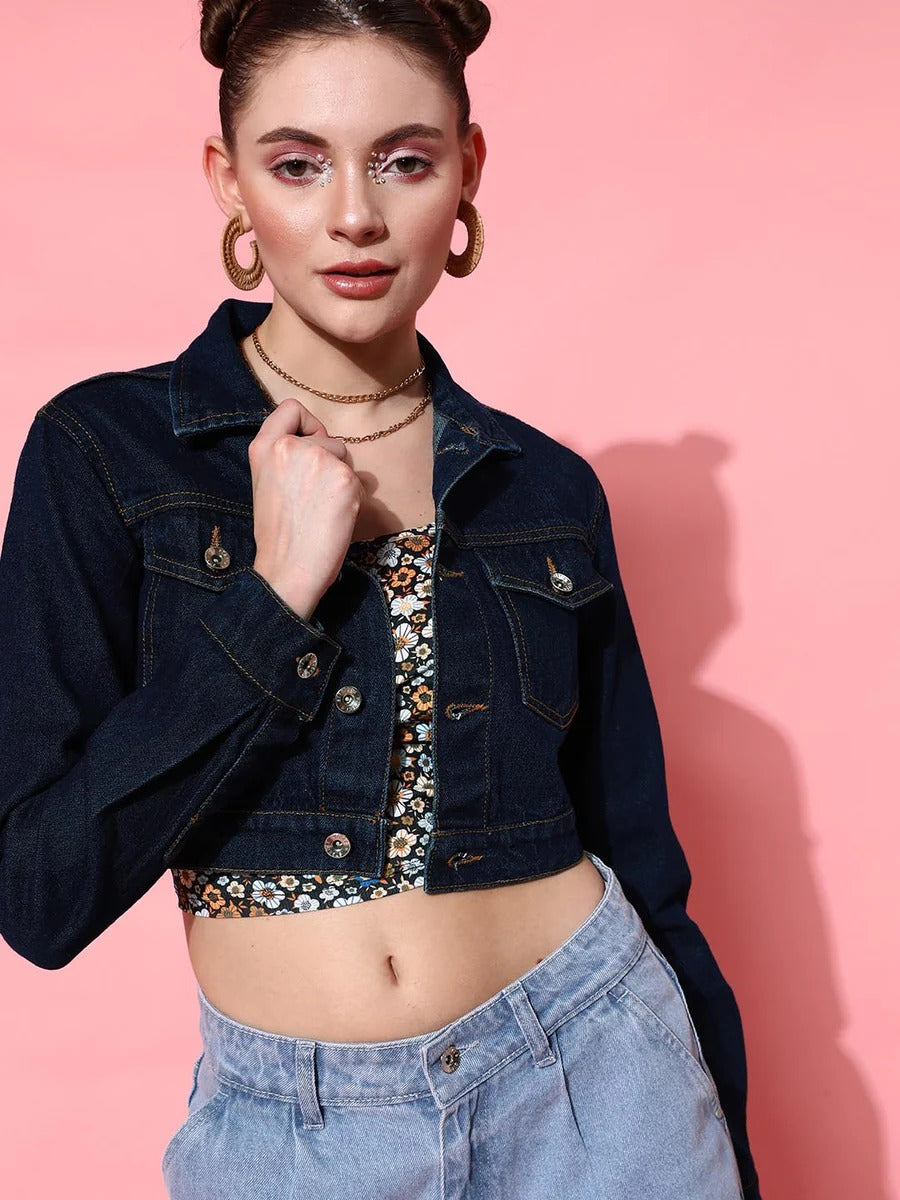 Women Crop Denim Jacket – Trendy Short-Length Everyday Layer for Pakistani Street Style | DOCACCA