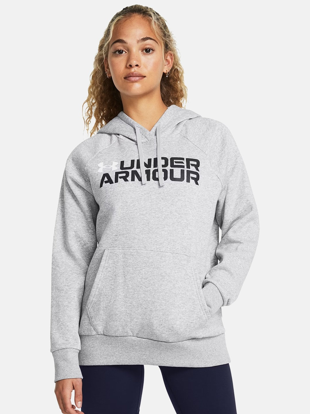 Printed Rival Fleece Wordmark Gray Hoodie — Cozy Fleece Pullover with Wordmark Print & Kangaroo Pocket | DOCACCA Pakistan