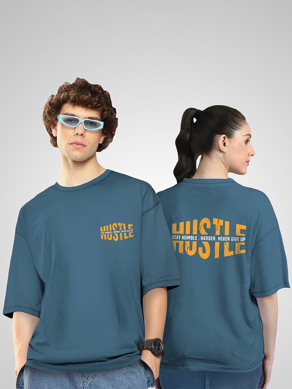 Unisex Pack of 2 HustleH Printed Cotton Oversized T-Shirts – Twinny Zone Graphic Tees for Men & Women in Pakistan | DOCACCA