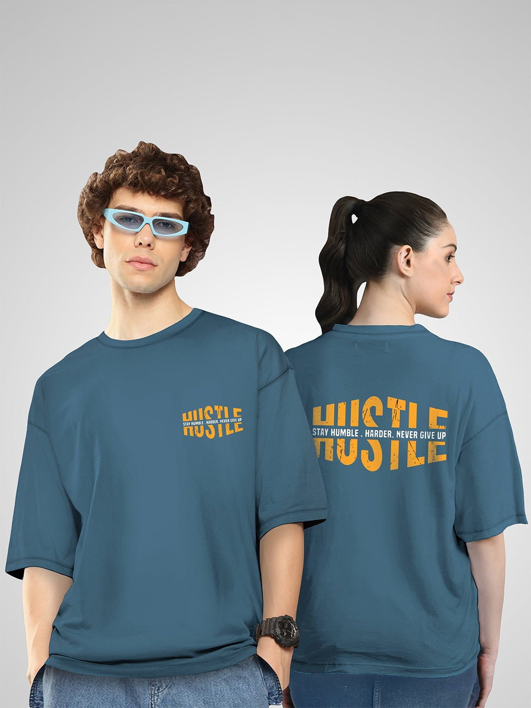Unisex Pack of 2 HustleH Printed Cotton Oversized T-Shirts – Twinny Zone Graphic Tees for Men & Women in Pakistan | DOCACCA
