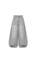 -Unisex grey Cross Print Baggy Jeans