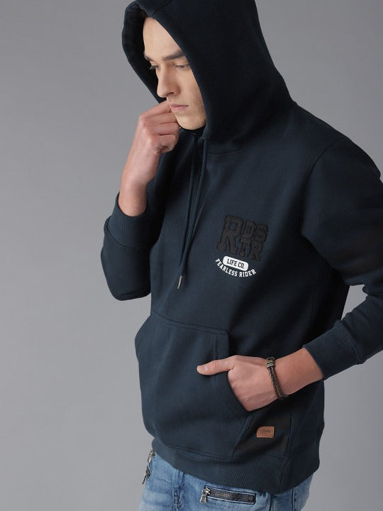 The Lifestyle Co. Men Navy Blue Solid Hooded Sweatshirt – Stylish Cotton Fleece Hoodie in Pakistan | DOCACCA