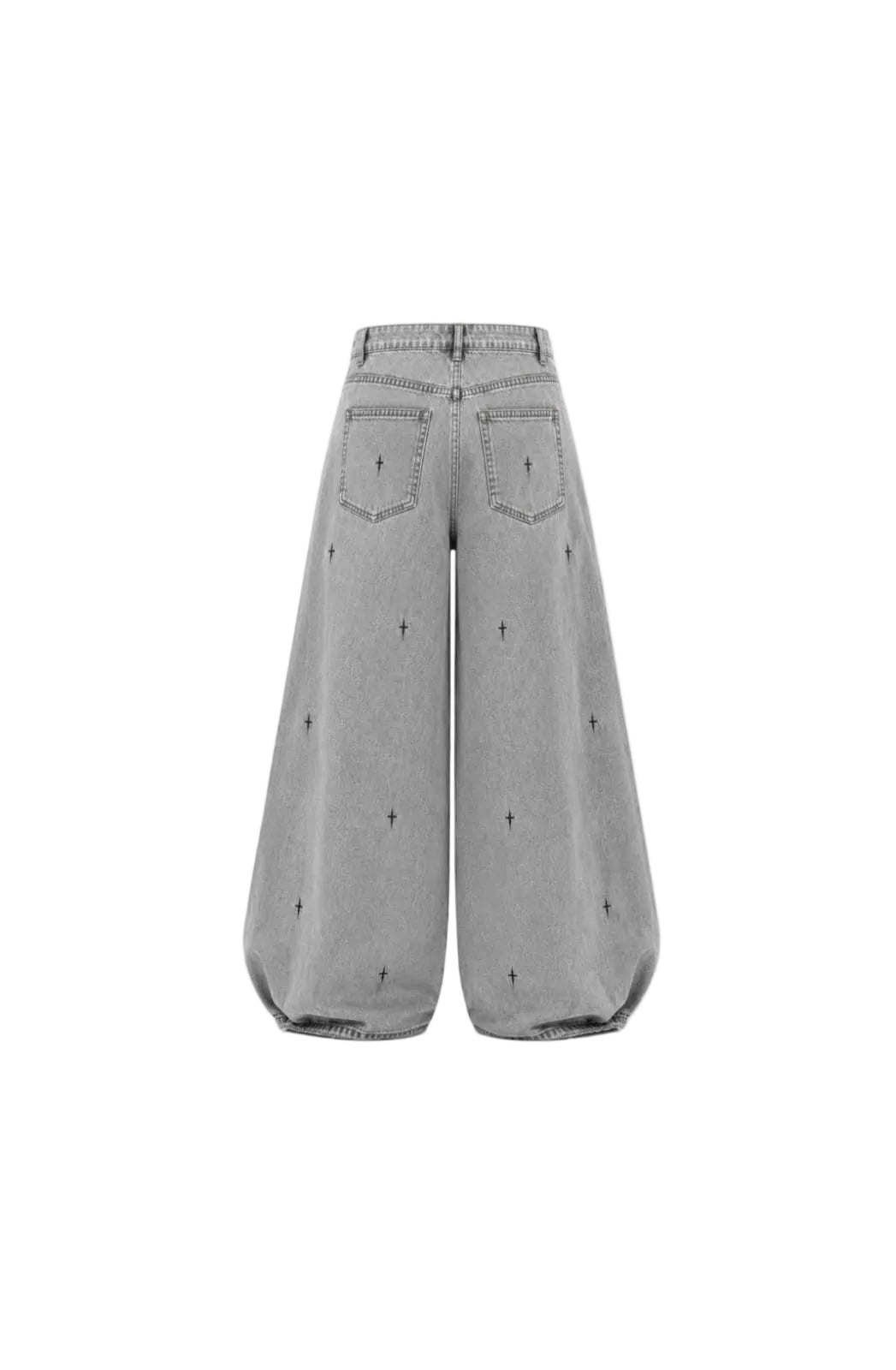 -Unisex grey Cross Print Baggy Jeans