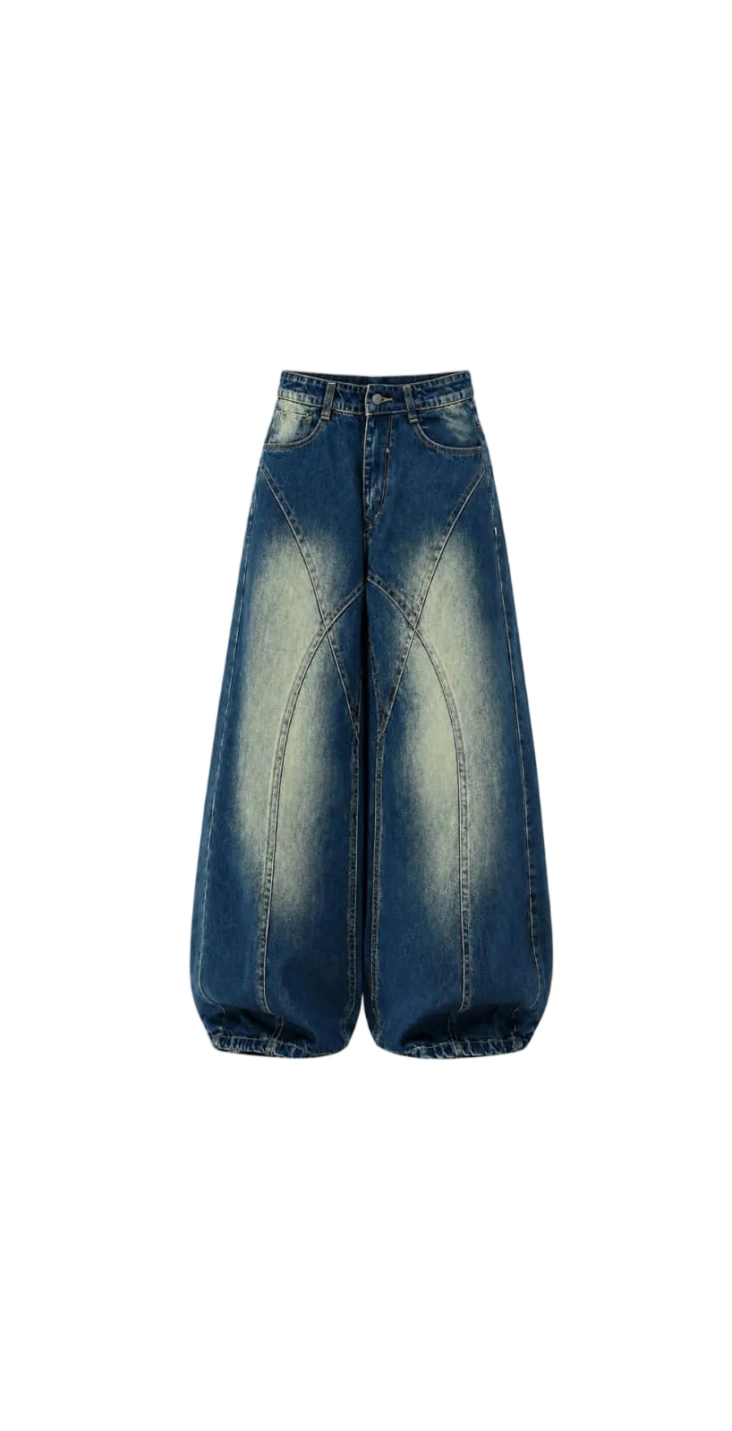 DOCACCA Unisex Dark Blue Washed Panel Stitch Balloon Baggy Jeans