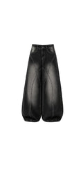 DOCACCA Unisex Black Washed Panel Stitch Balloon Baggy Jeans – Premium High Waist Oversized Wide Leg Denim Pants for Men & Women