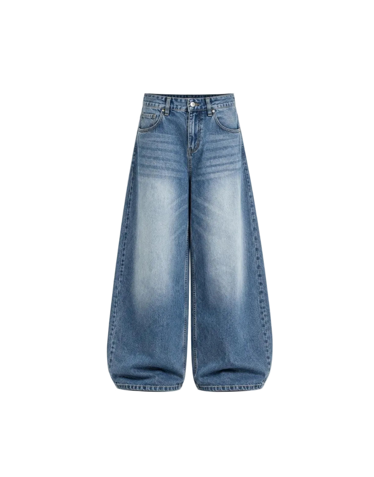 DOCACCA Unisex Classic Blue Washed Balloon Baggy Jeans –