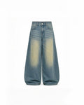 DOCACCA Unisex Light Misty Blue Washed Balloon Baggy Jeans – Premium High Waist Oversized Wide Leg Denim Pants for Men & Women
