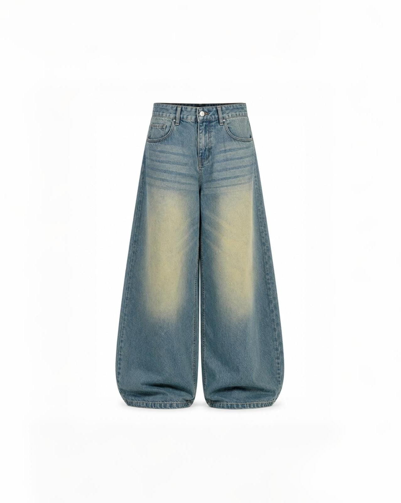 DOCACCA Unisex Light Misty Blue Washed Balloon Baggy Jeans – Premium High Waist Oversized Wide Leg Denim Pants for Men & Women
