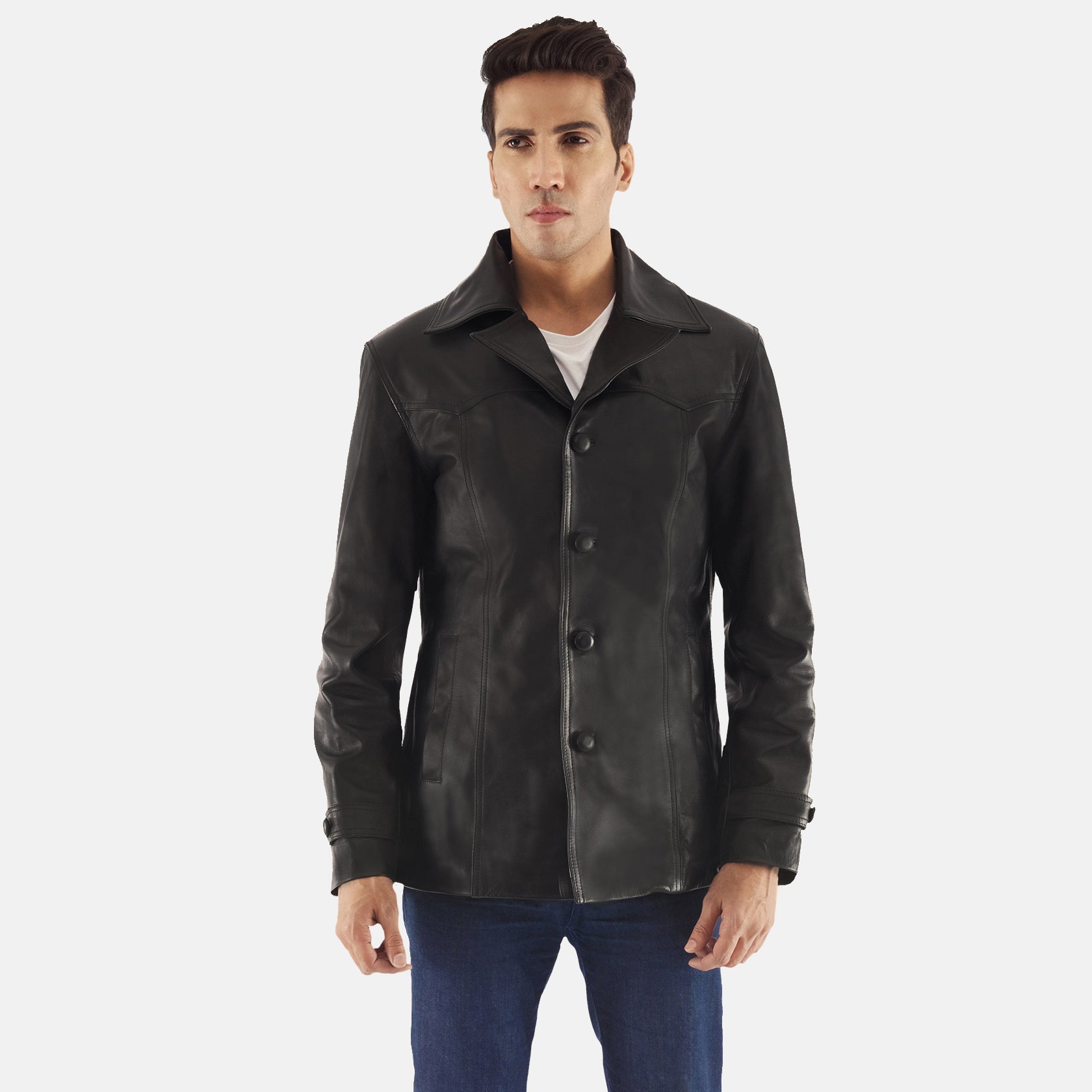Men's Black Genuine Leather Coat