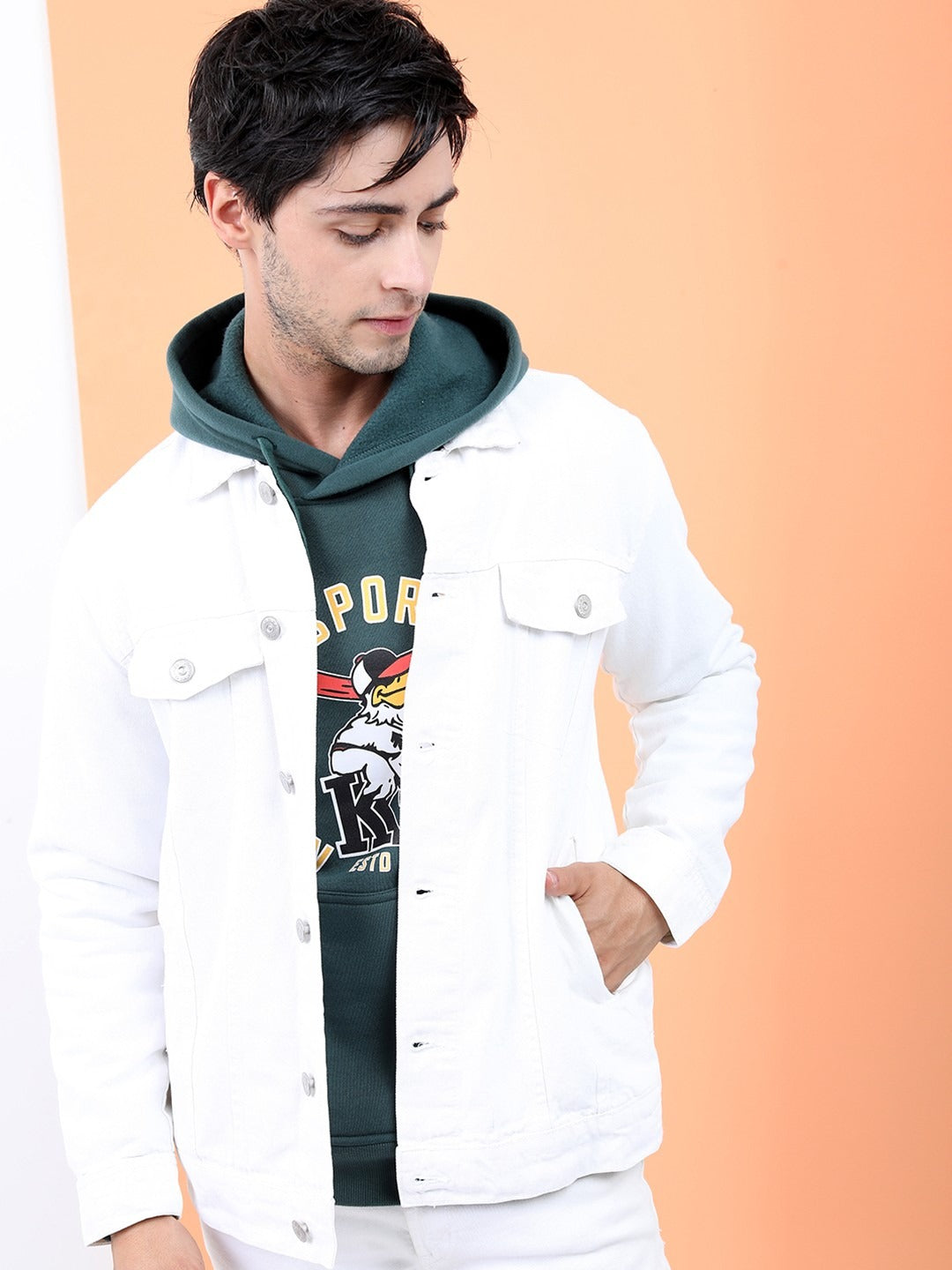 Men White Solid Denim Jacket – Breathable Summer Outerwear for Pakistani Style | DOCACCA