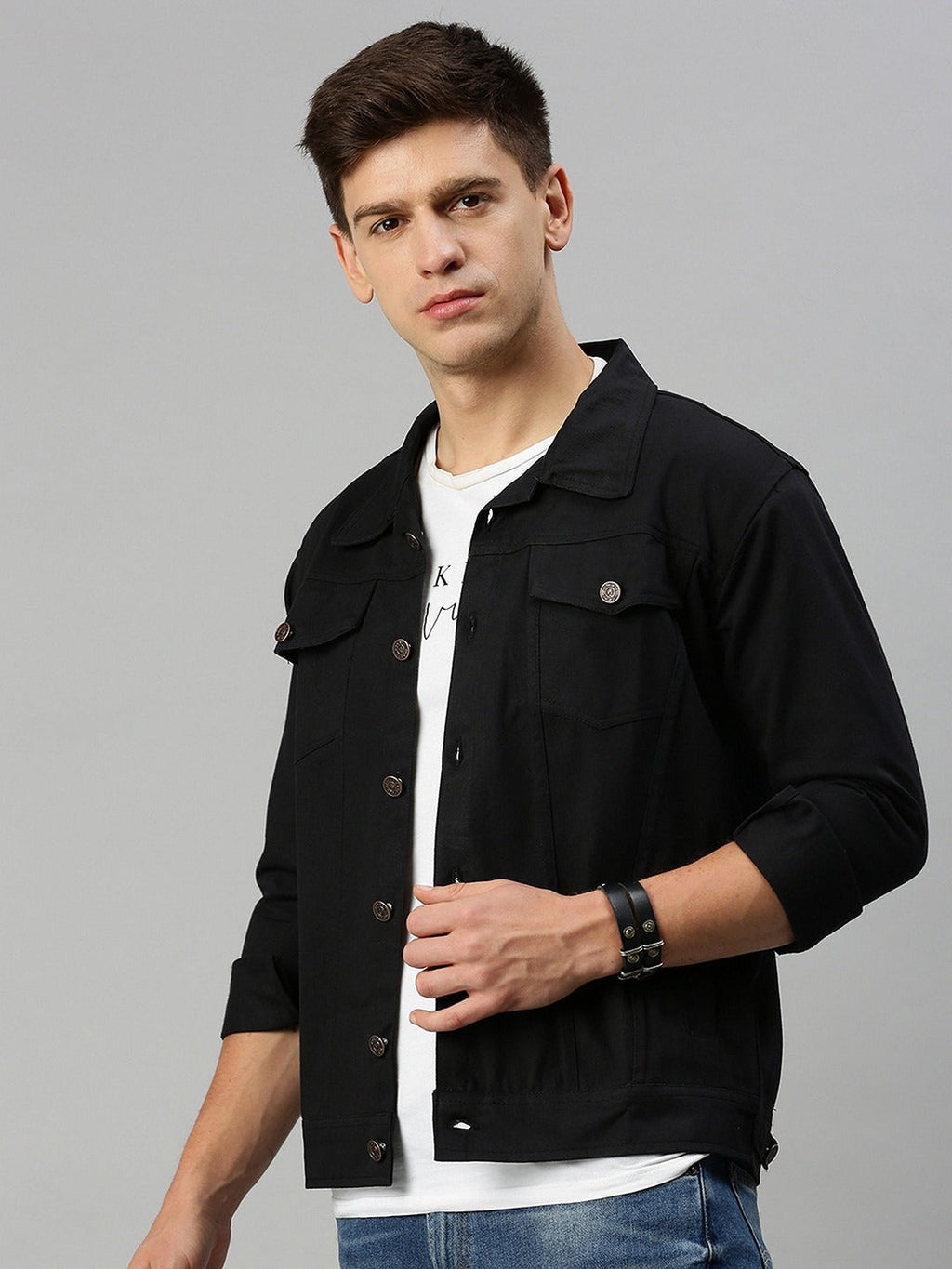 Spread Collar Denim Jacket for Men – Dual Pocket Long Sleeve Style in Pakistan