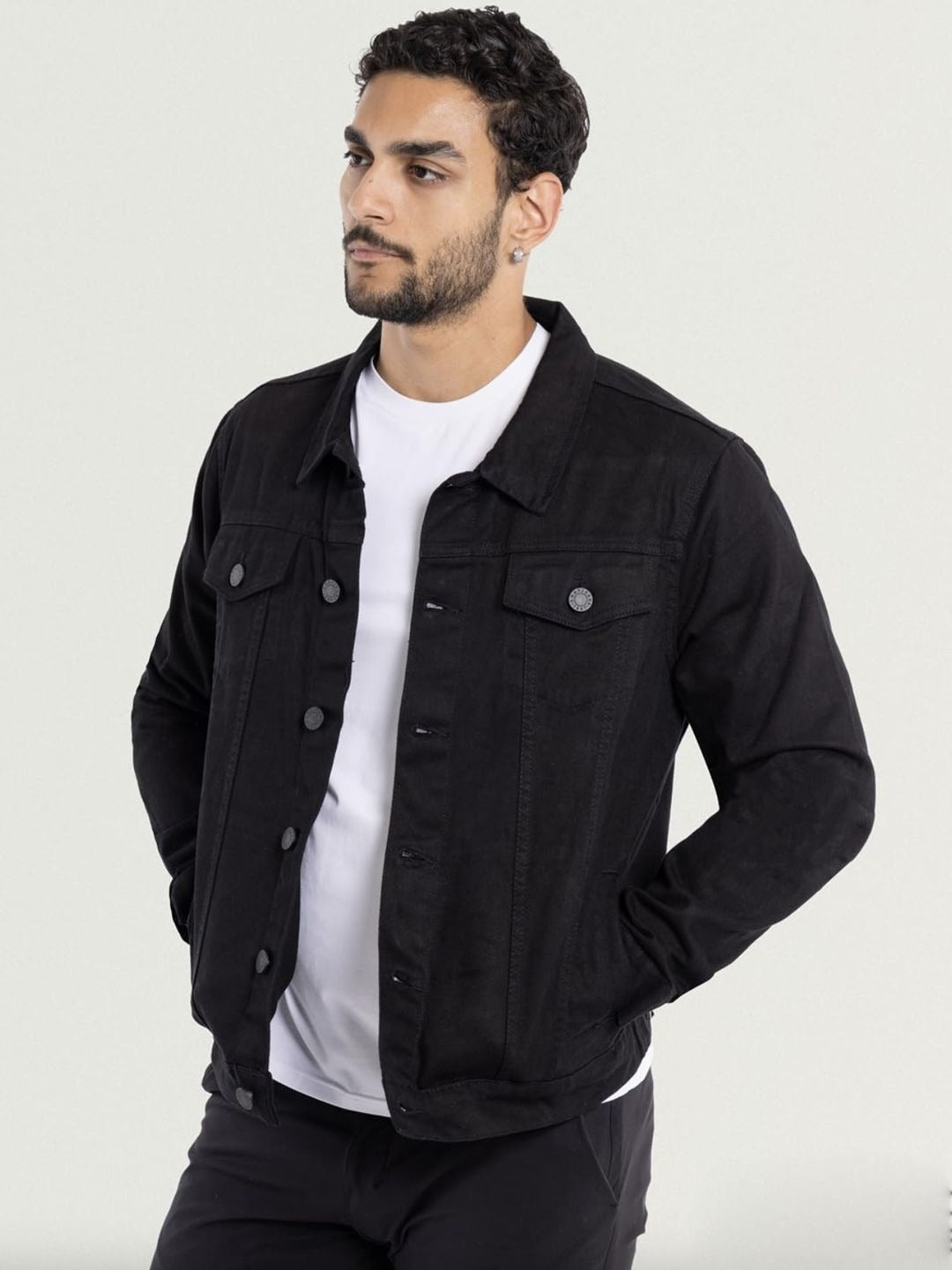 Men’s Spread Collar Solid Casual Denim Jacket – Classic Pakistani Streetwear by DOCACCA