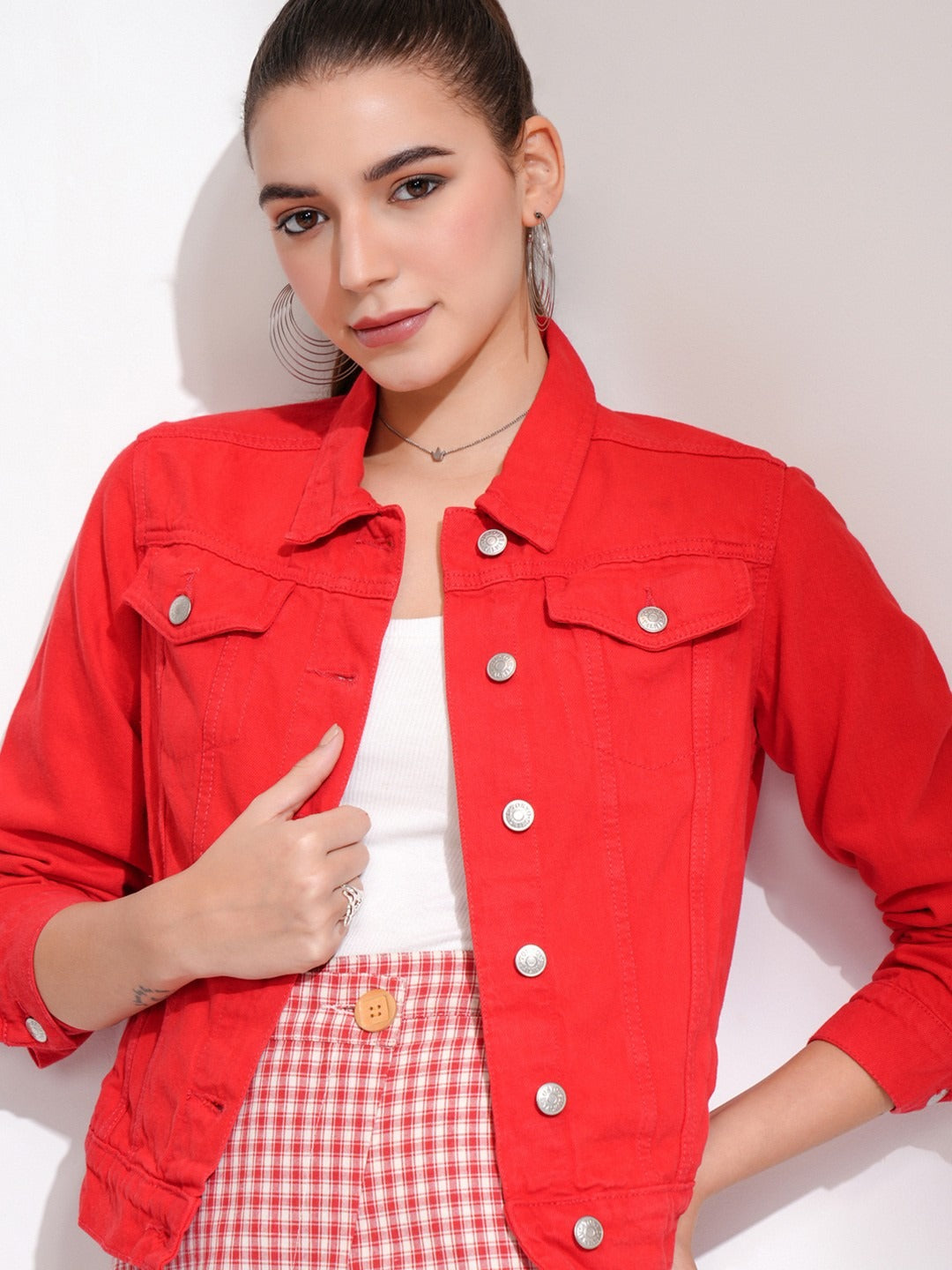Women Red Denim Jacket by DOCACCA – Bold Streetwear Style in Pakistan