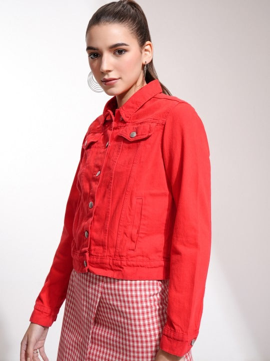 Women Red Denim Jacket by DOCACCA – Bold Streetwear Style in Pakistan