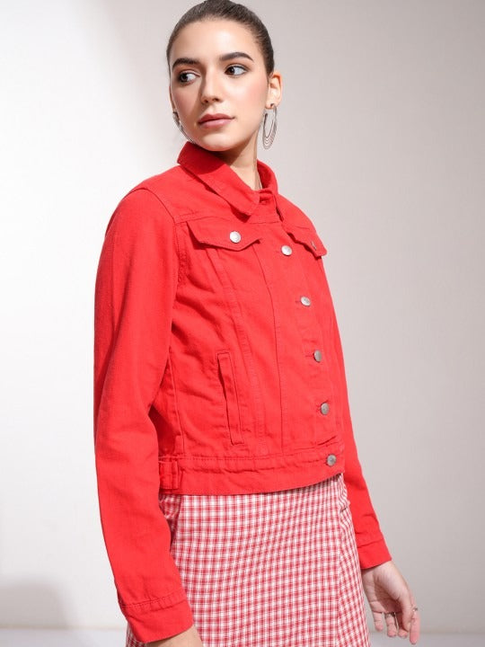 Women Red Denim Jacket by DOCACCA – Bold Streetwear Style in Pakistan