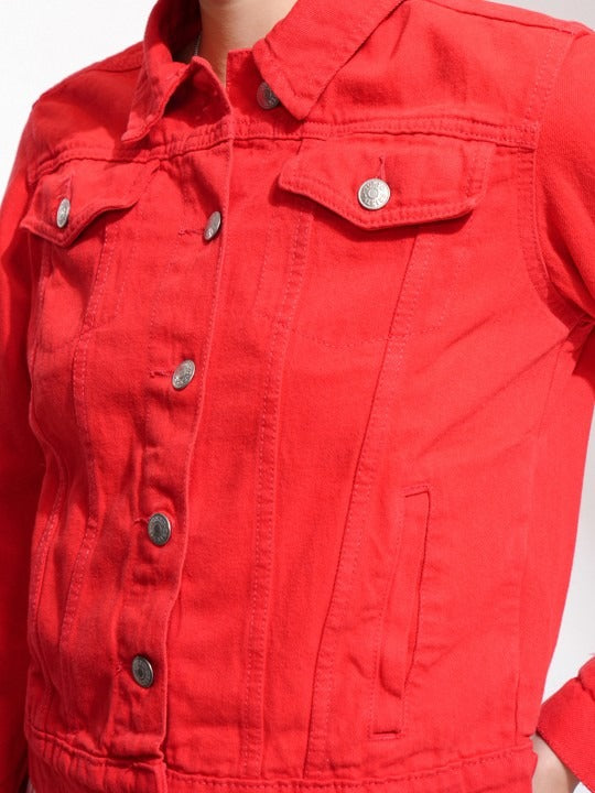 Women Red Denim Jacket by DOCACCA – Bold Streetwear Style in Pakistan