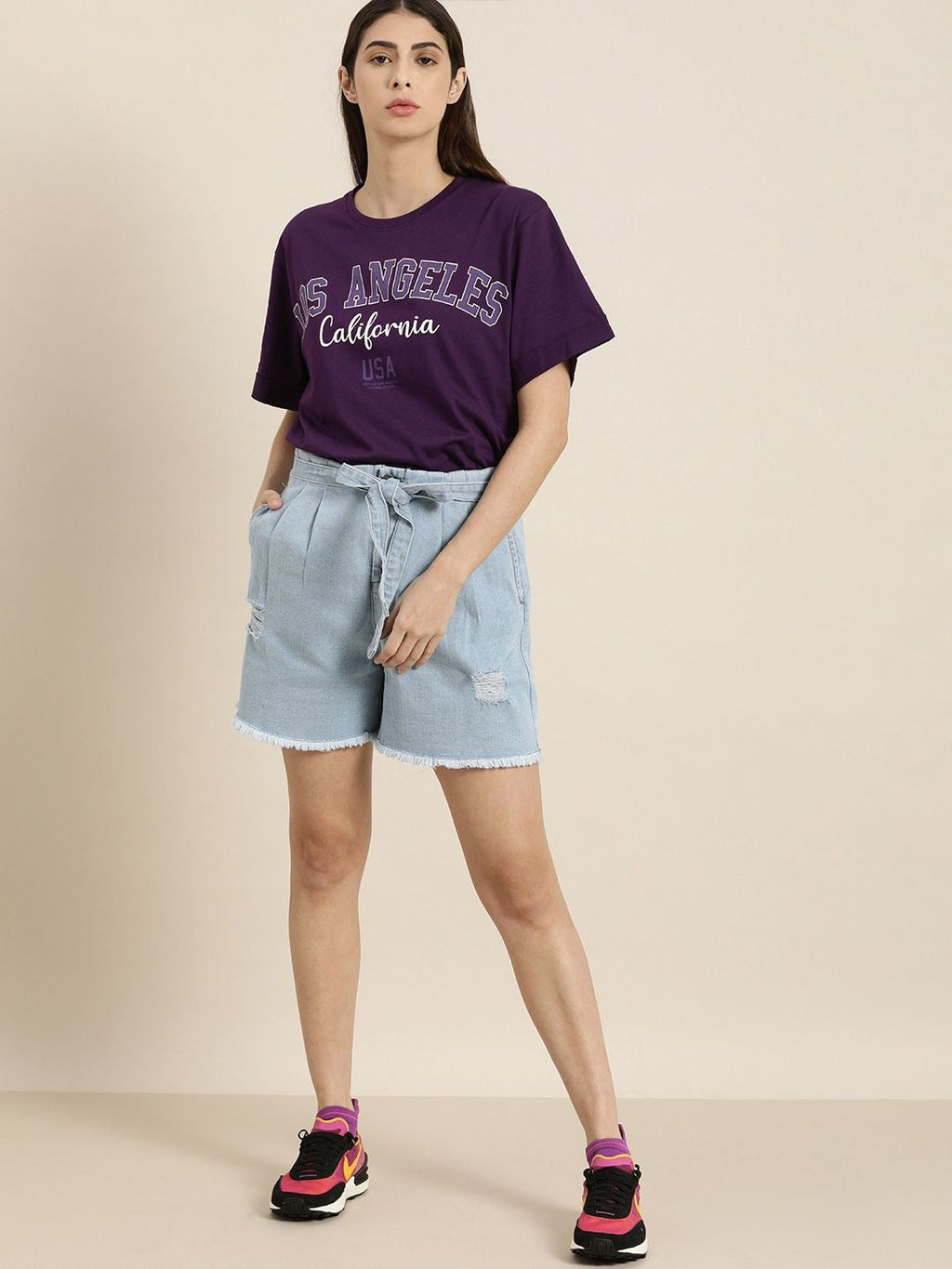 Women Purple Varsity Oversized Cotton T-Shirt Online Pakistan