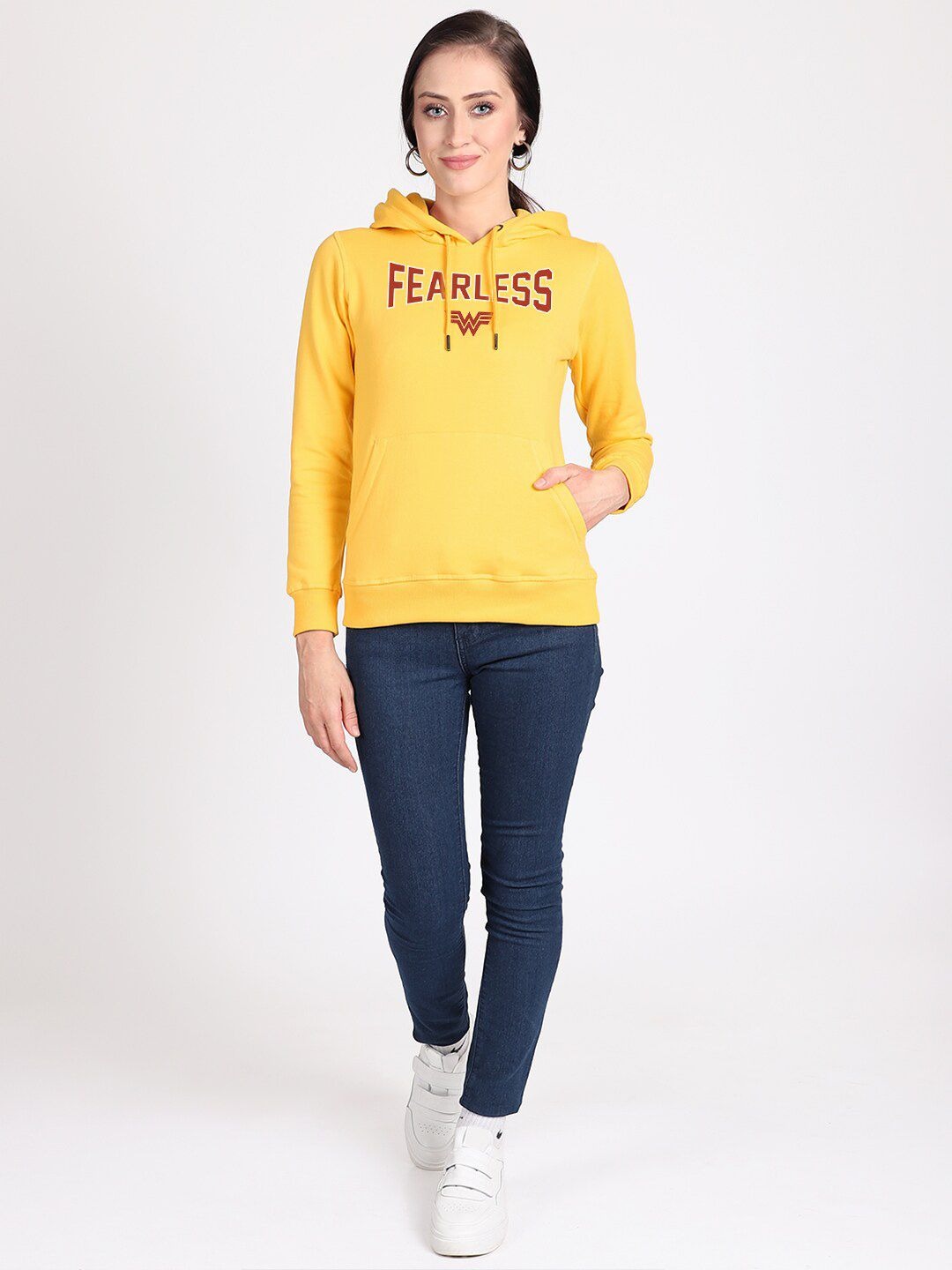 Wonder Woman Printed Hooded Pullover Yellow Hoodie for Women – Stylish Cotton Sweatshirt Online in Pakistan | DOCACCA