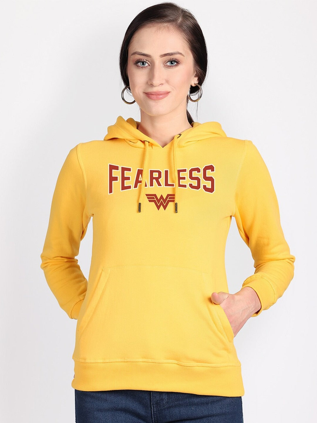 Wonder Woman Printed Hooded Pullover Yellow Hoodie for Women – Stylish Cotton Sweatshirt Online in Pakistan | DOCACCA