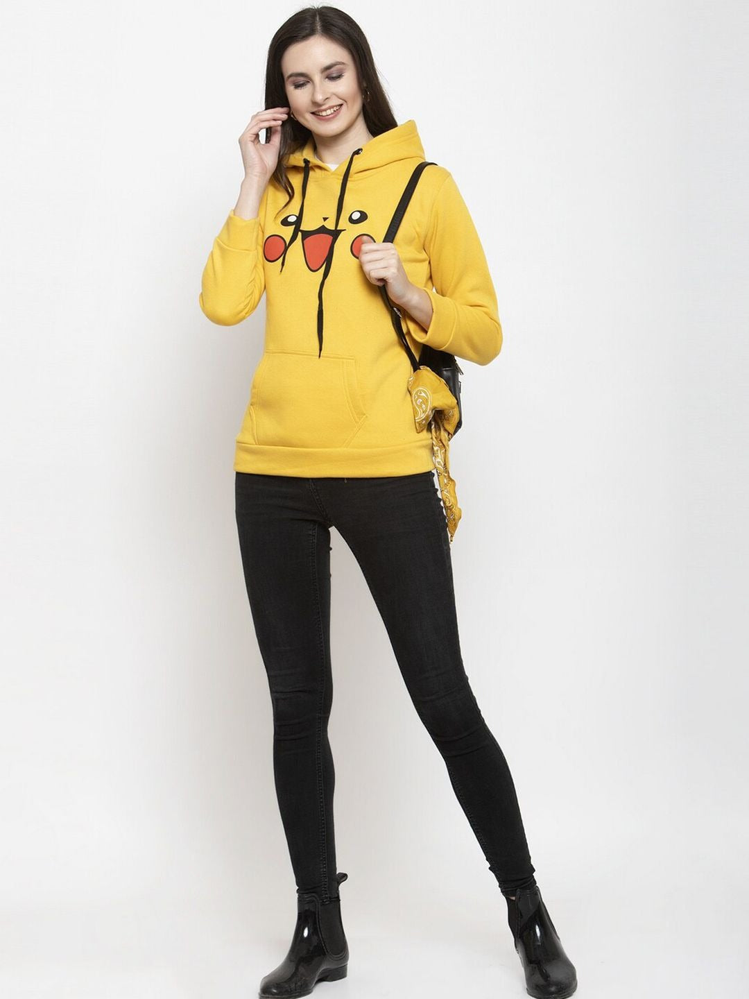 Women Printed Hooded Fleece Yellow Hoodie – Stylish Winter Wear in Pakistan | DOCACCA