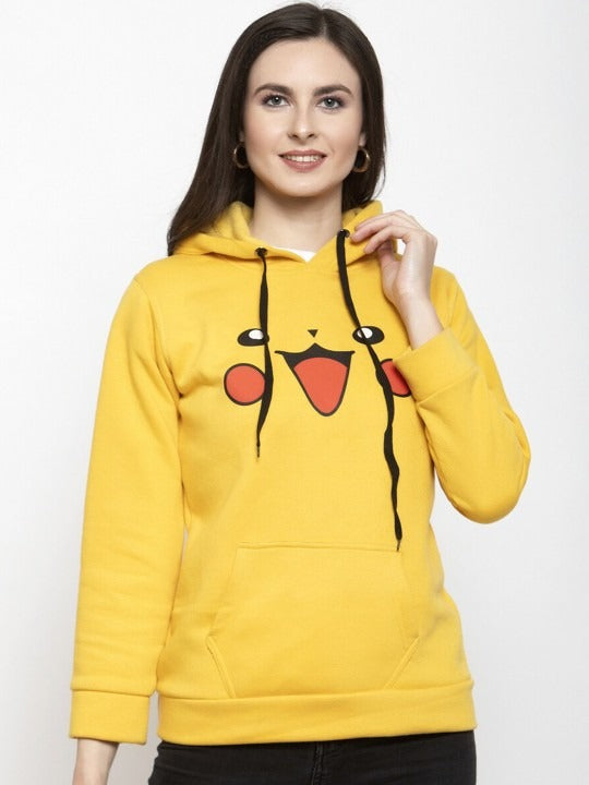 Women Printed Hooded Fleece Yellow Hoodie – Stylish Winter Wear in Pakistan | DOCACCA