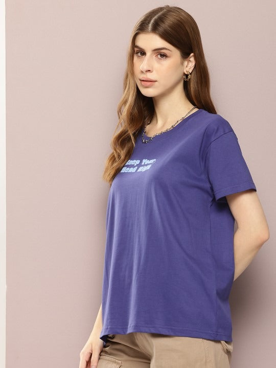 Women Typography Embossed Boxy Cotton T-Shirt Online Pakistan