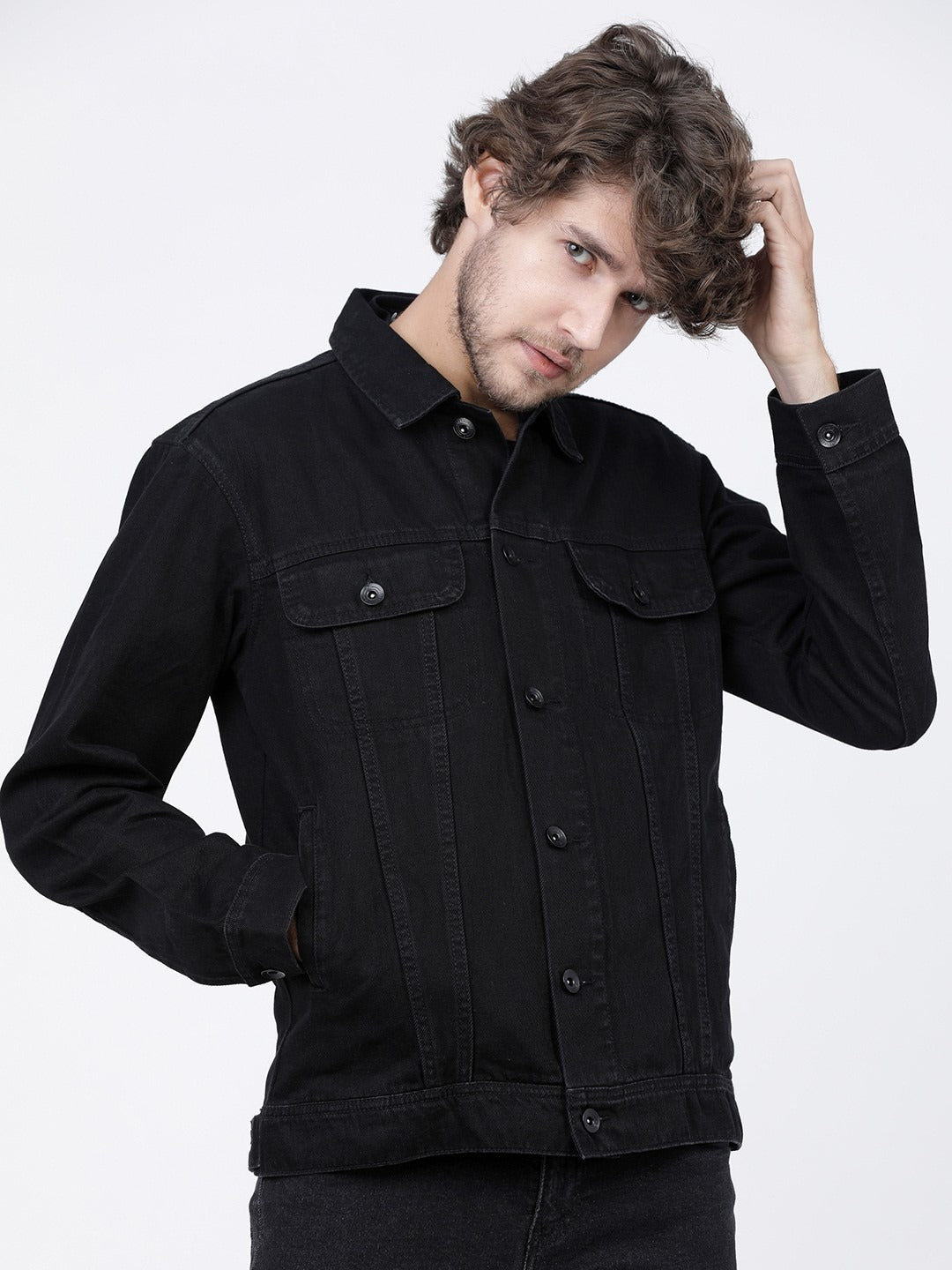 Men’s Black Solid Denim Jacket – Timeless Street Style by DOCACCA Pakistan