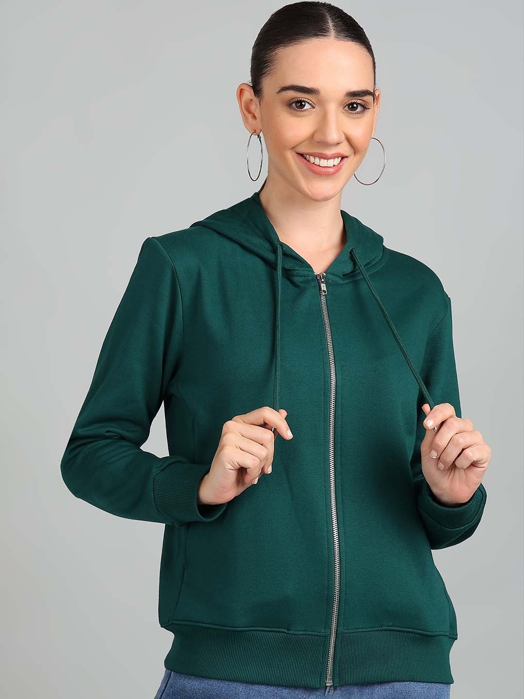 Women Solid Hooded Front-Open Cotton Olive Green Zipper Hoodie – Casual & Stylish Outerwear for Pakistan | DOCACCA