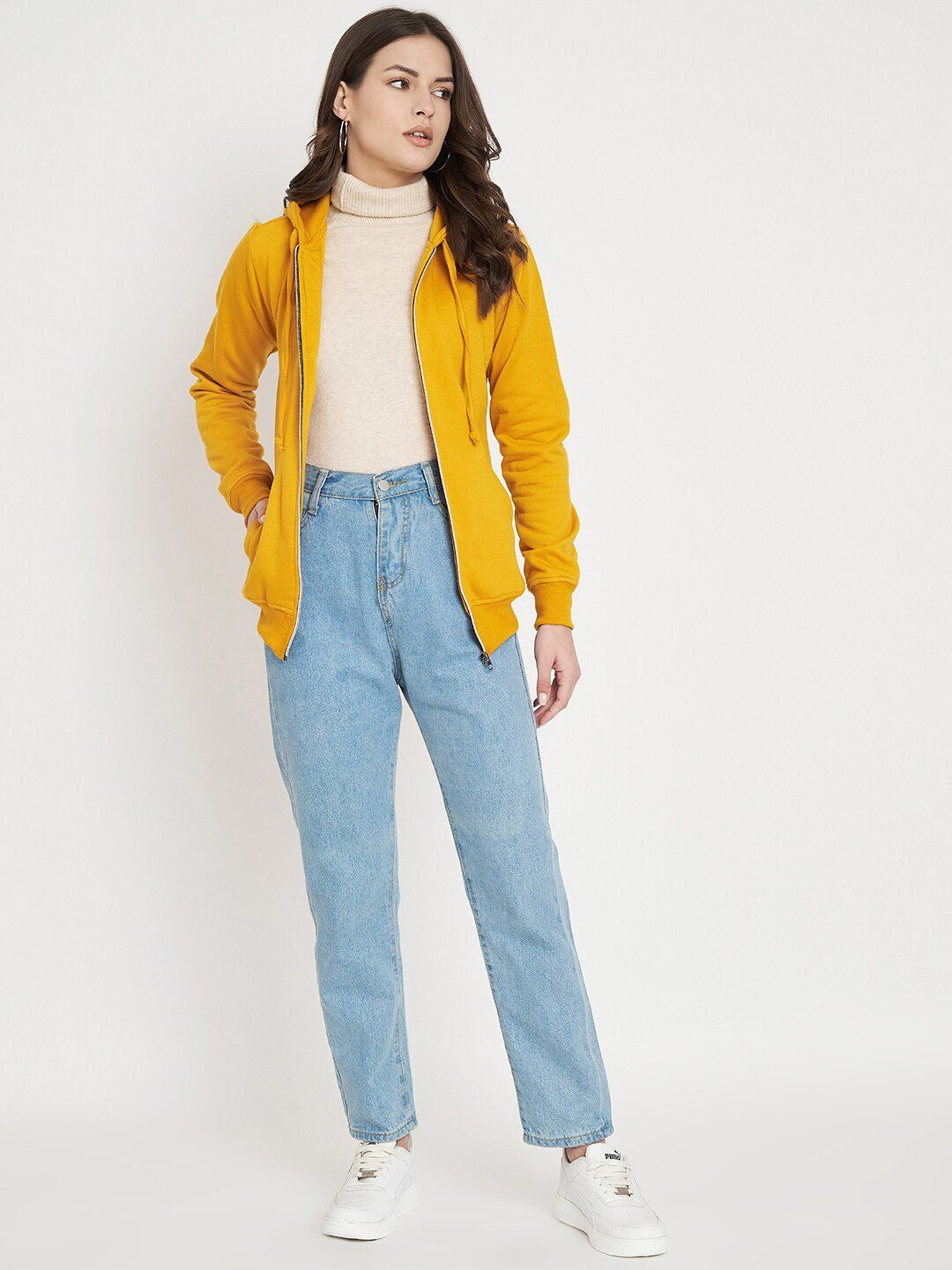 Hooded Fleece Front-Open Yellow Zipper for Women – Cozy Winter Hoodie in Pakistan | DOCACCA