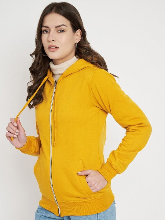 Hooded Fleece Front-Open Yellow Zipper for Women – Cozy Winter Hoodie in Pakistan | DOCACCA