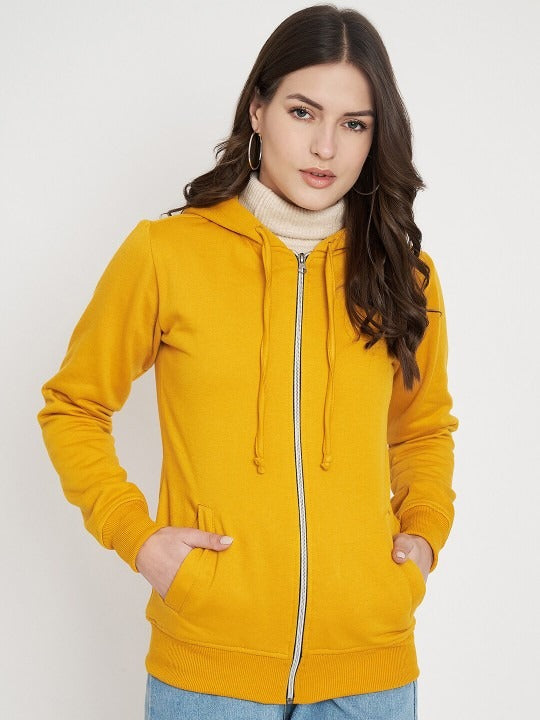 Hooded Fleece Front-Open Yellow Zipper for Women – Cozy Winter Hoodie in Pakistan | DOCACCA