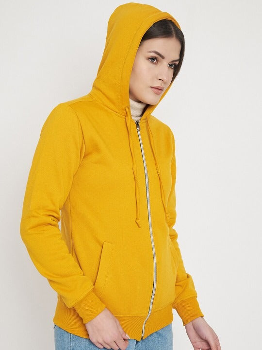 Hooded Fleece Front-Open Yellow Zipper for Women – Cozy Winter Hoodie in Pakistan | DOCACCA
