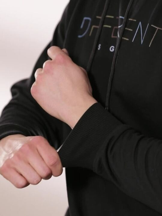 Men Black Typography Printed Hooded Pullover Sweatshirt – Stylish Cotton Hoodie for Men in Pakistan | DOCACCA