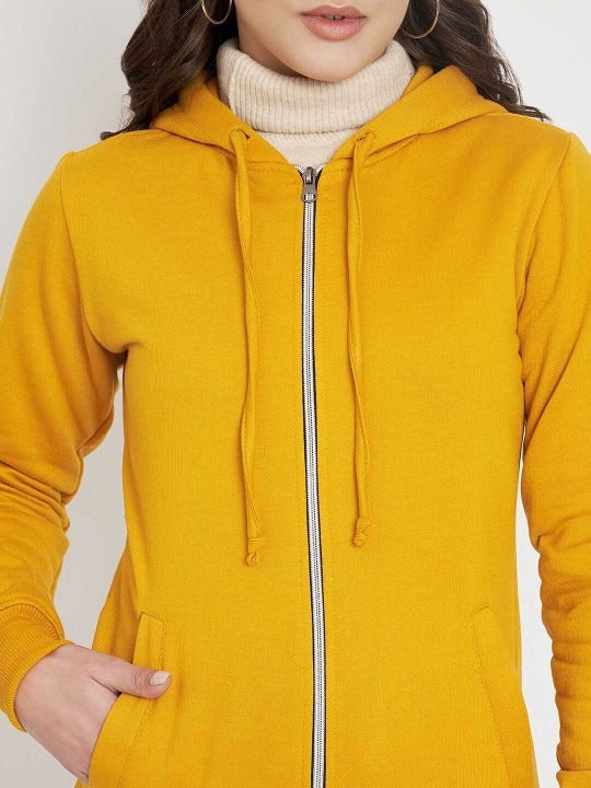 Hooded Fleece Front-Open Yellow Zipper for Women – Cozy Winter Hoodie in Pakistan | DOCACCA