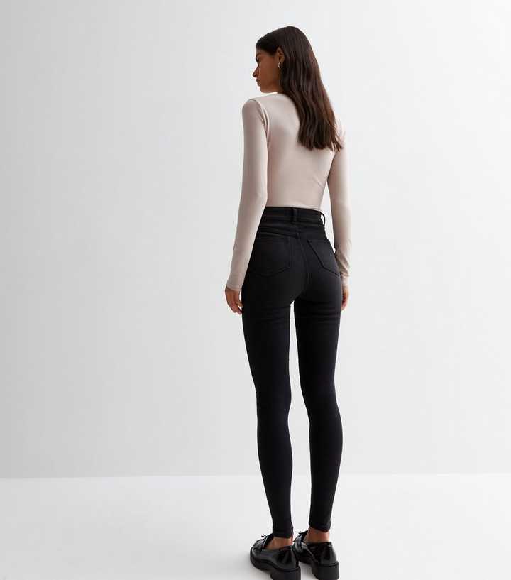 Black High Waist Ripped Knee Skinny Jeans - DOCACCA - Jeans - 