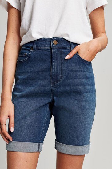Blue Shirley Long Denim Shorts - DOCACCA - Shorts & Skirts - 