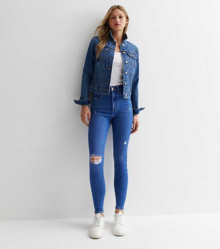 Bright Blue High Waist Ripped Knee Super Skinny Jeans - DOCACCA - Jeans - 