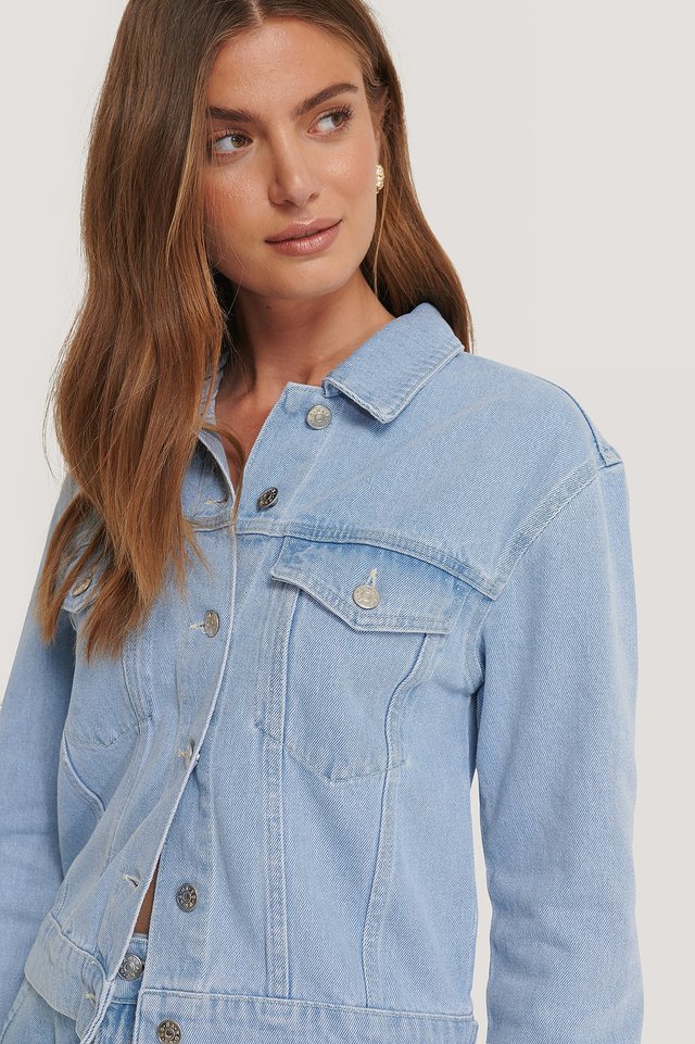 Women Light Blue Solid Jacket