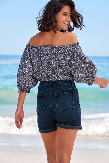 Comfort Stretch Denim Mom Shorts - DOCACCA - Shorts & Skirts - 