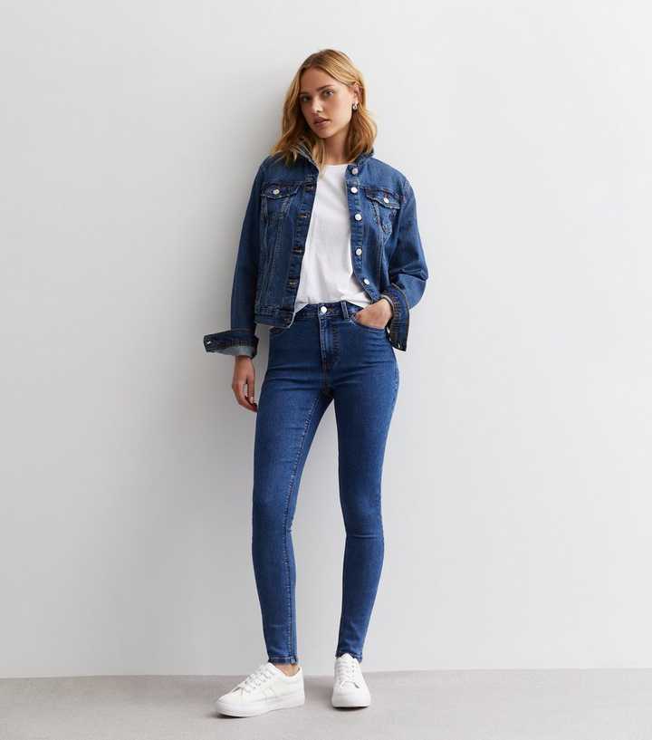 Dark Blue Mid Rise Skinny Jeans - DOCACCA - Jeans - 
