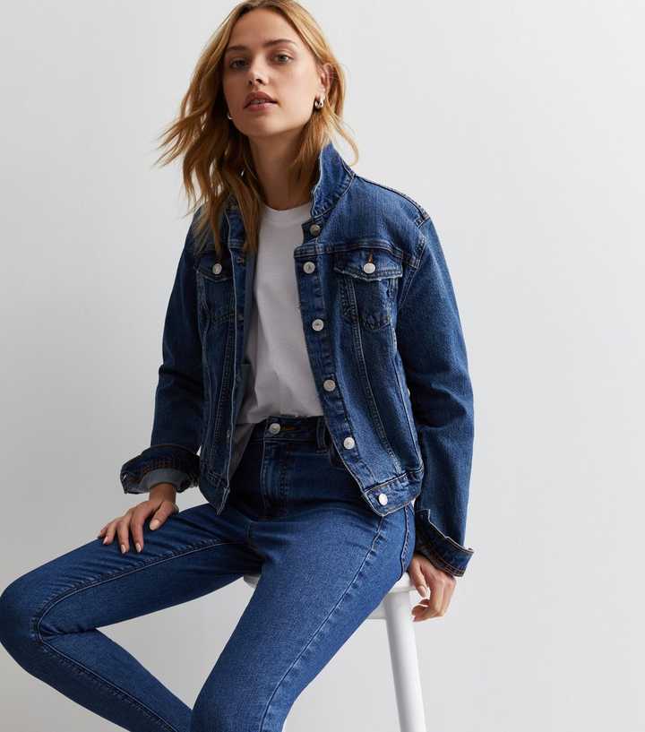 Dark Blue Mid Rise Skinny Jeans - DOCACCA - Jeans - 